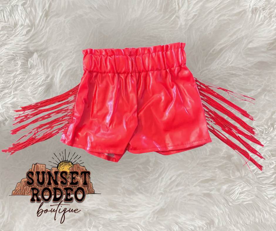 Red Leather Fringe Shorts