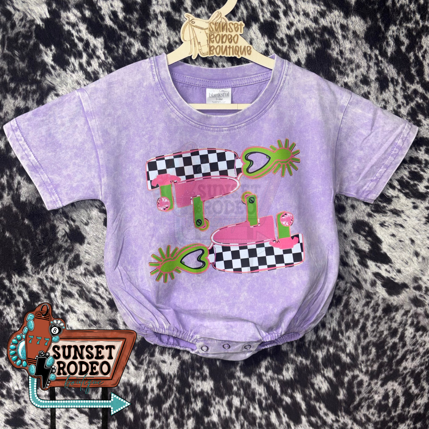 Neon Checkered Spurs Purple Acid Wash Bubble 3/6M
