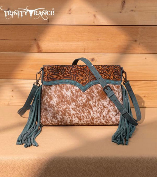 Trinity Ranch Cowhide Leather Crossbody Turquoise