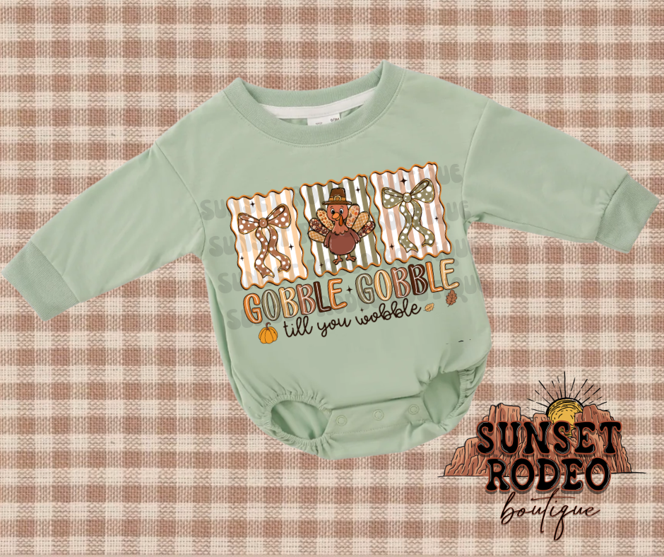 Gobble Gobble till you wobble long sleeve bubble light sage