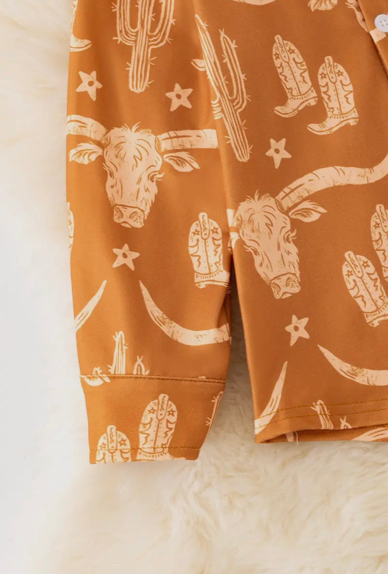 Brown Longhorn Cow Printed Boys Button Up Shirt