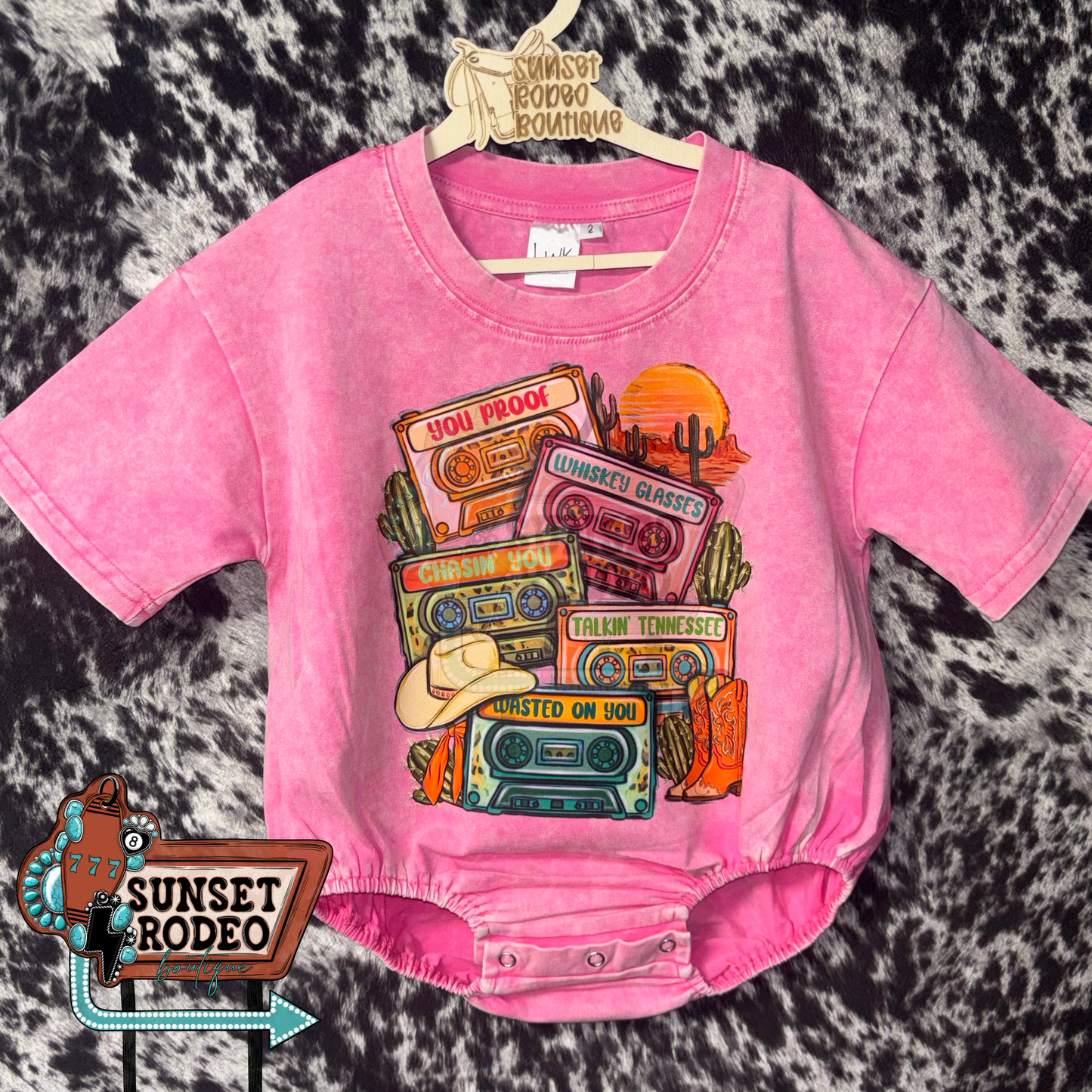Cassette Tapes Pink Acid Wash Bubble 2T