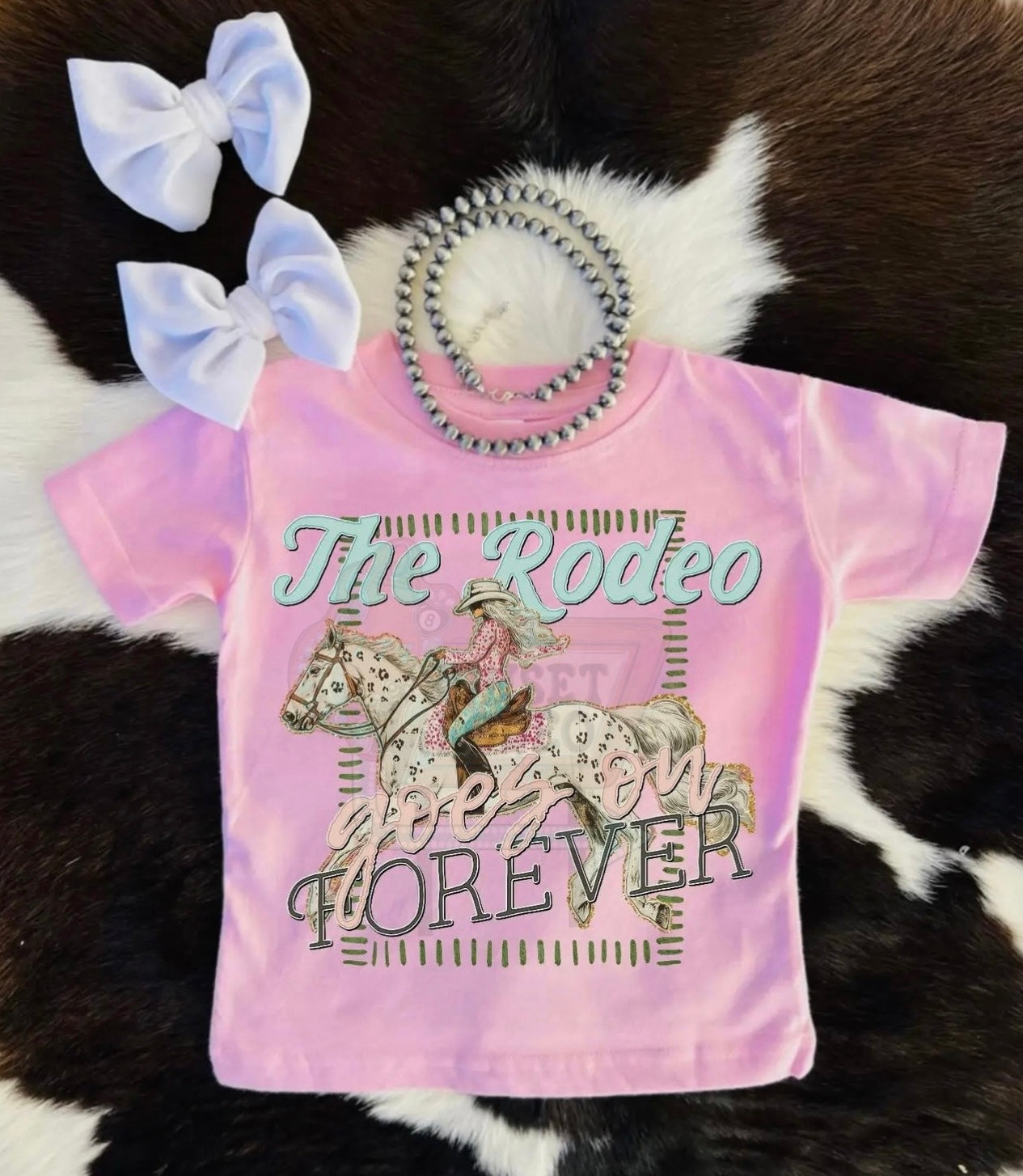 The rodeo goes on forever kids pink t-shirt