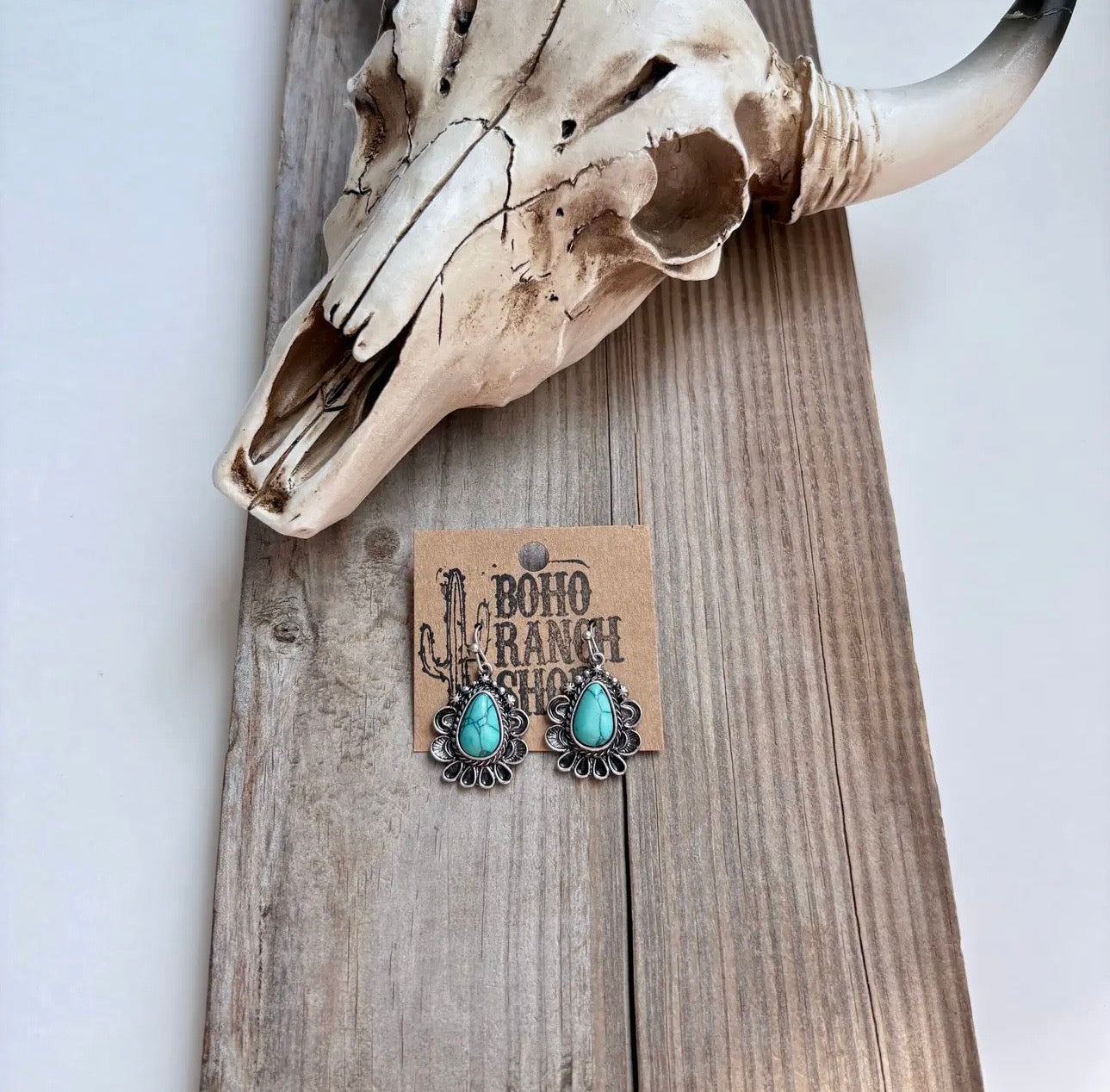 Western Teardrop Concho Turquoise Earrings