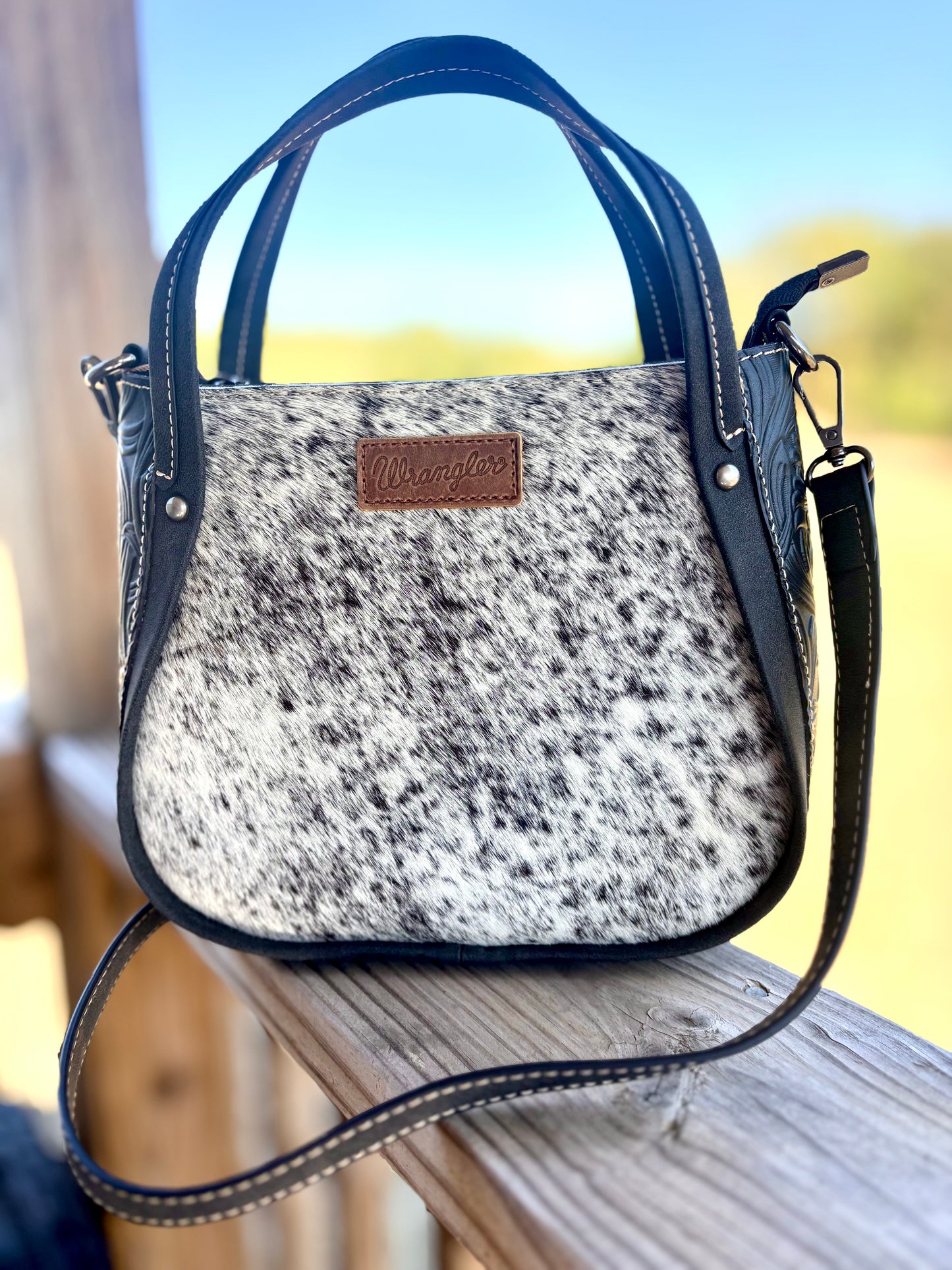 Wrangler Cowhide Leather Crossbody Black