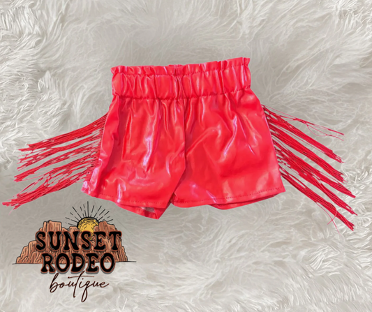 Red Leather Fringe Shorts