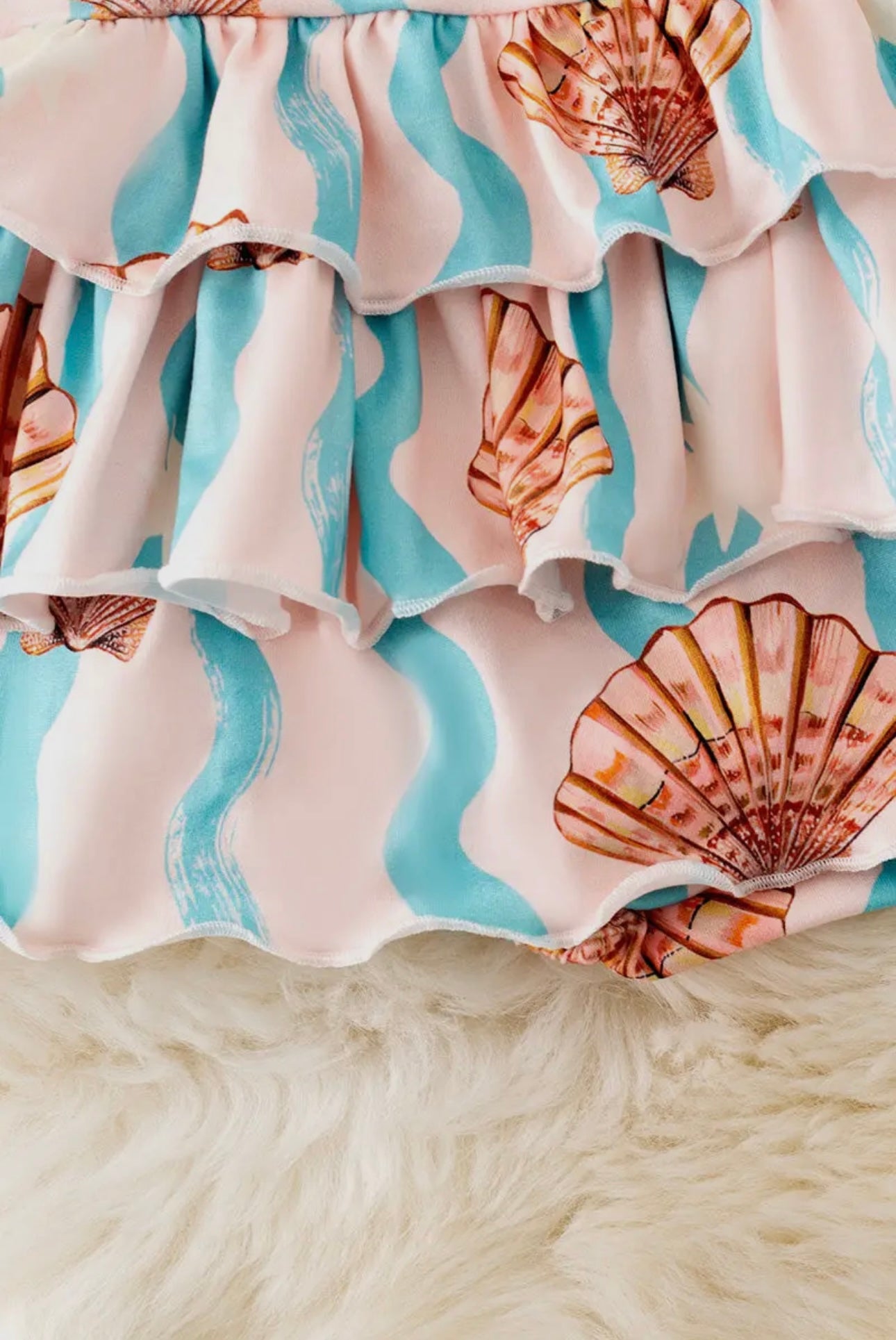 Seashell Printed Girls Baby Onesie with Ruffle Layer