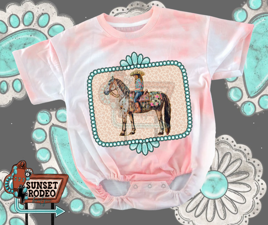 Western horse print tie dye rose t-shirt bubble