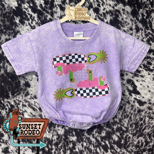 Neon Checkered Spurs Purple Acid Wash Bubble 3/6M