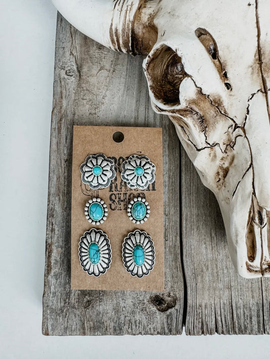 Western 3 Pair Conch Earring Set