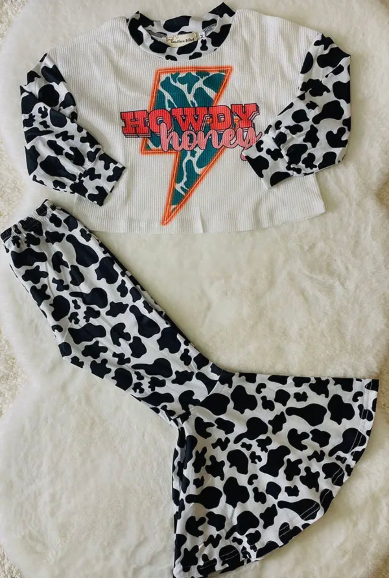 Howdy Honey Lightning & Cow Print 2pc Girls Set