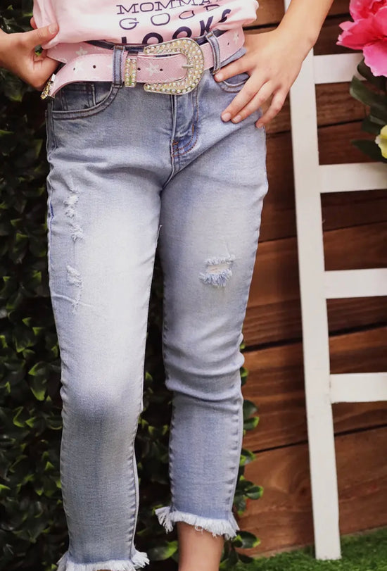 Blue Distressed Skinny Jeans Girls