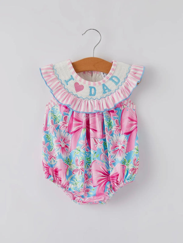 “I ❤️ Dad” Embroidered Smocked Baby Girls Romper