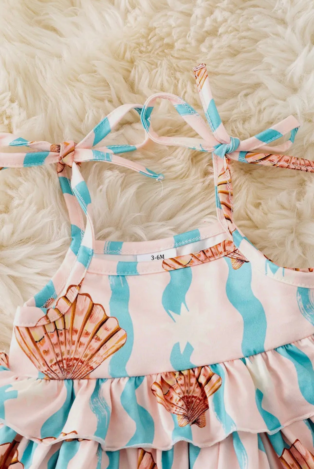 Seashell Printed Girls Baby Onesie with Ruffle Layer