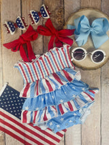 Smocked Stripe & Star Patriotic Baby Girls Bubble