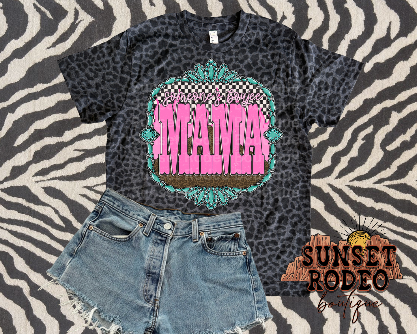 Someone’s boujee mama black leopard tee