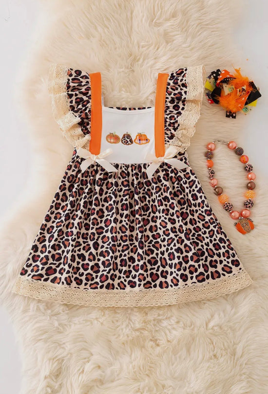 Animal Printed Girls Dress With Ivory Embroidery