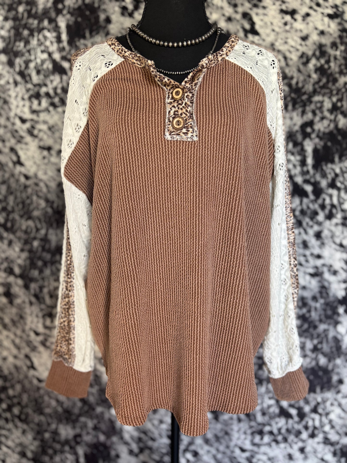 Color Block Animal Contrast Button Front Pullover Top