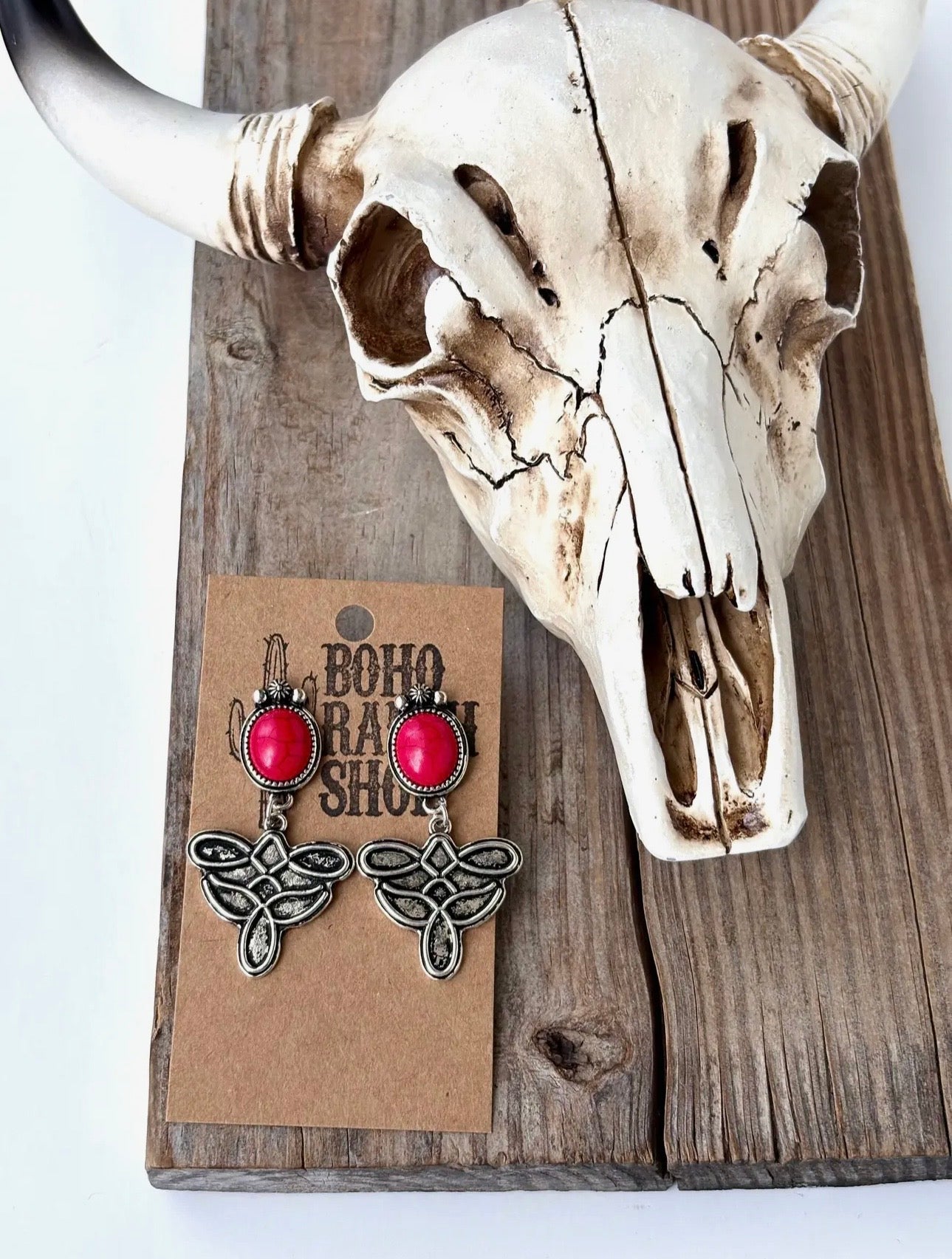 Western Oval Stone Concho Boot Stitch Drop Earrings