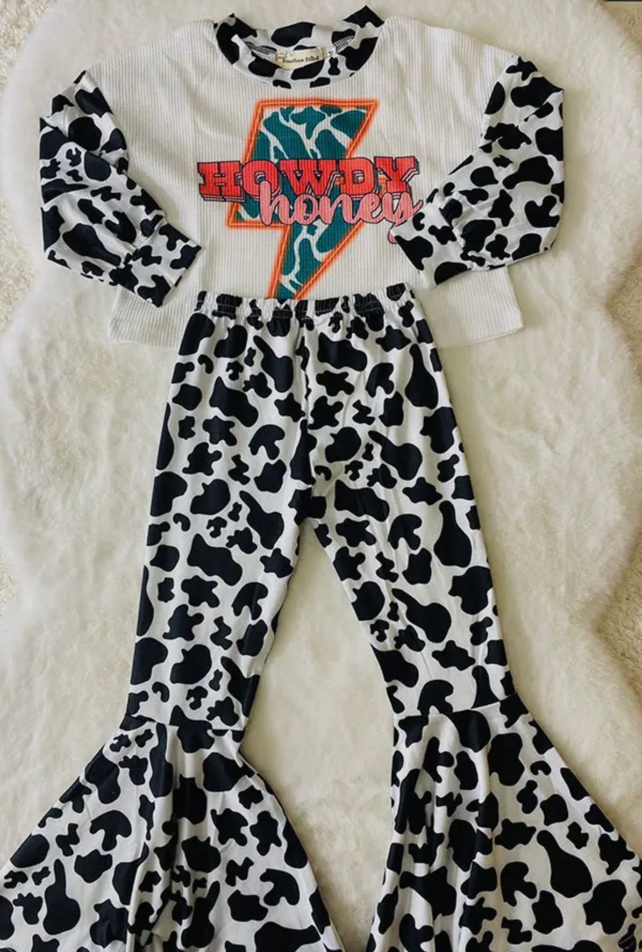 Howdy Honey Lightning & Cow Print 2pc Girls Set