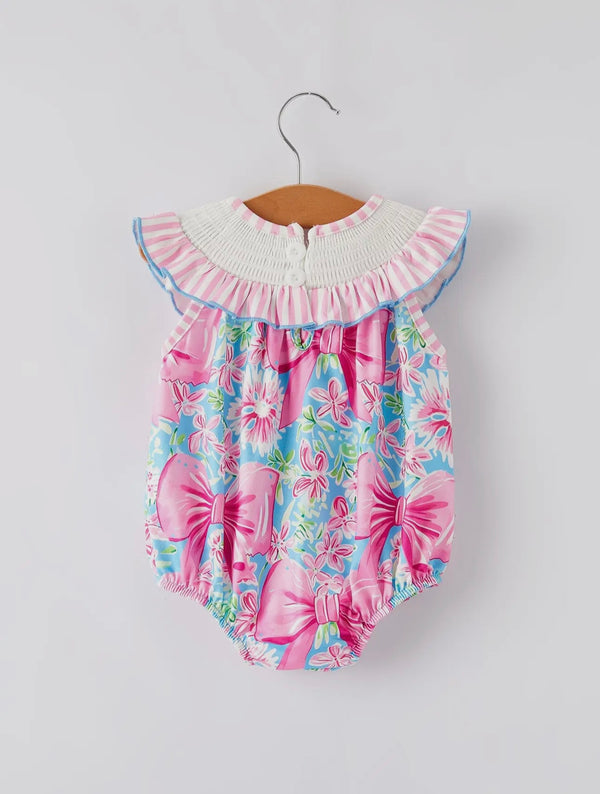 “I ❤️ Dad” Embroidered Smocked Baby Girls Romper