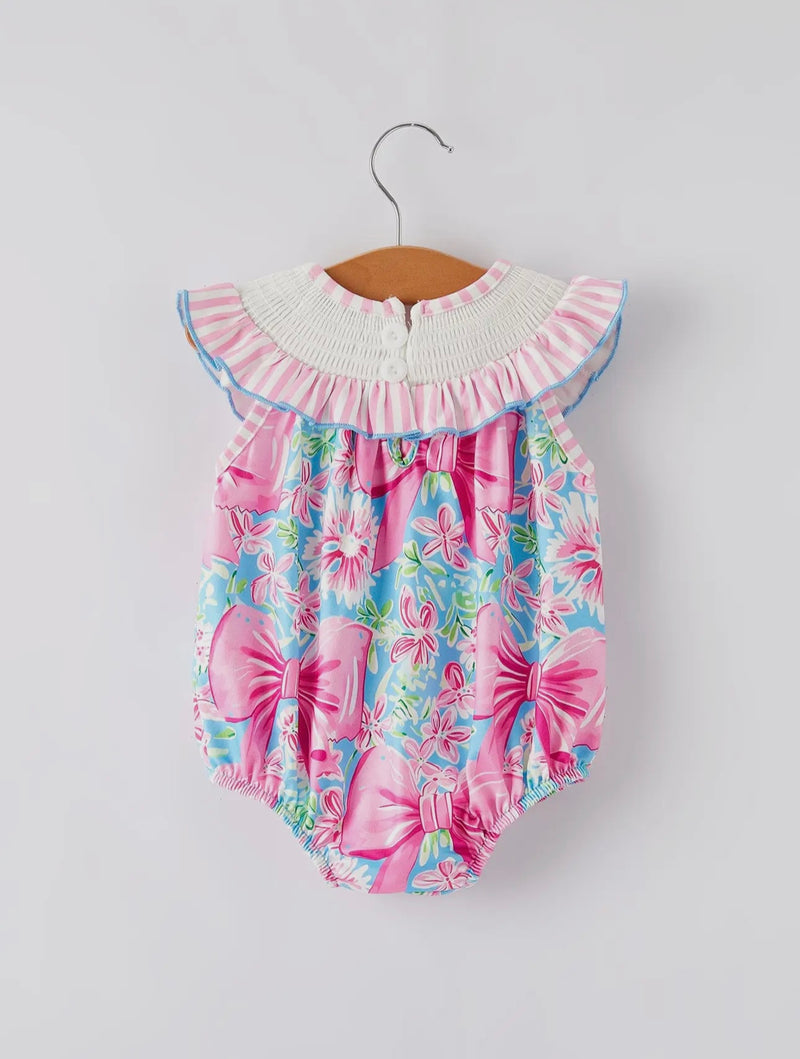 “I ❤️ Dad” Embroidered Smocked Baby Girls Romper