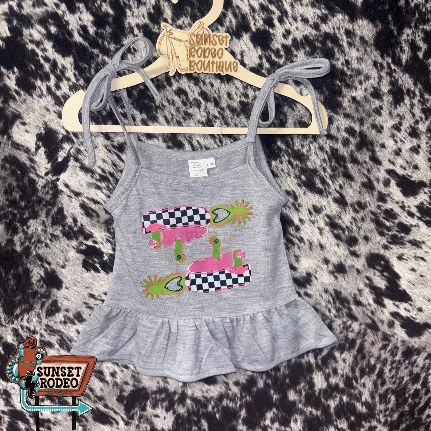Neon Checkered Spurs Tank Top 6/12M