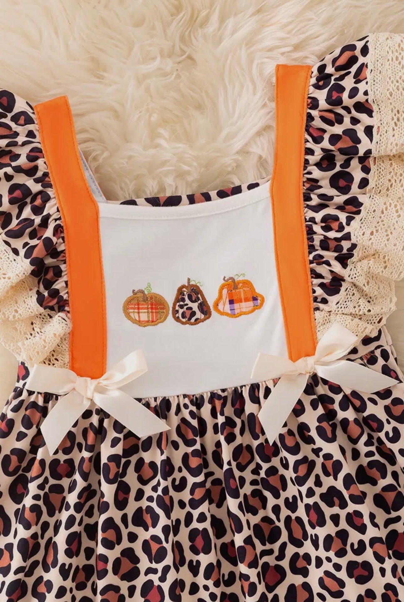 Animal Printed Girls Dress With Ivory Embroidery