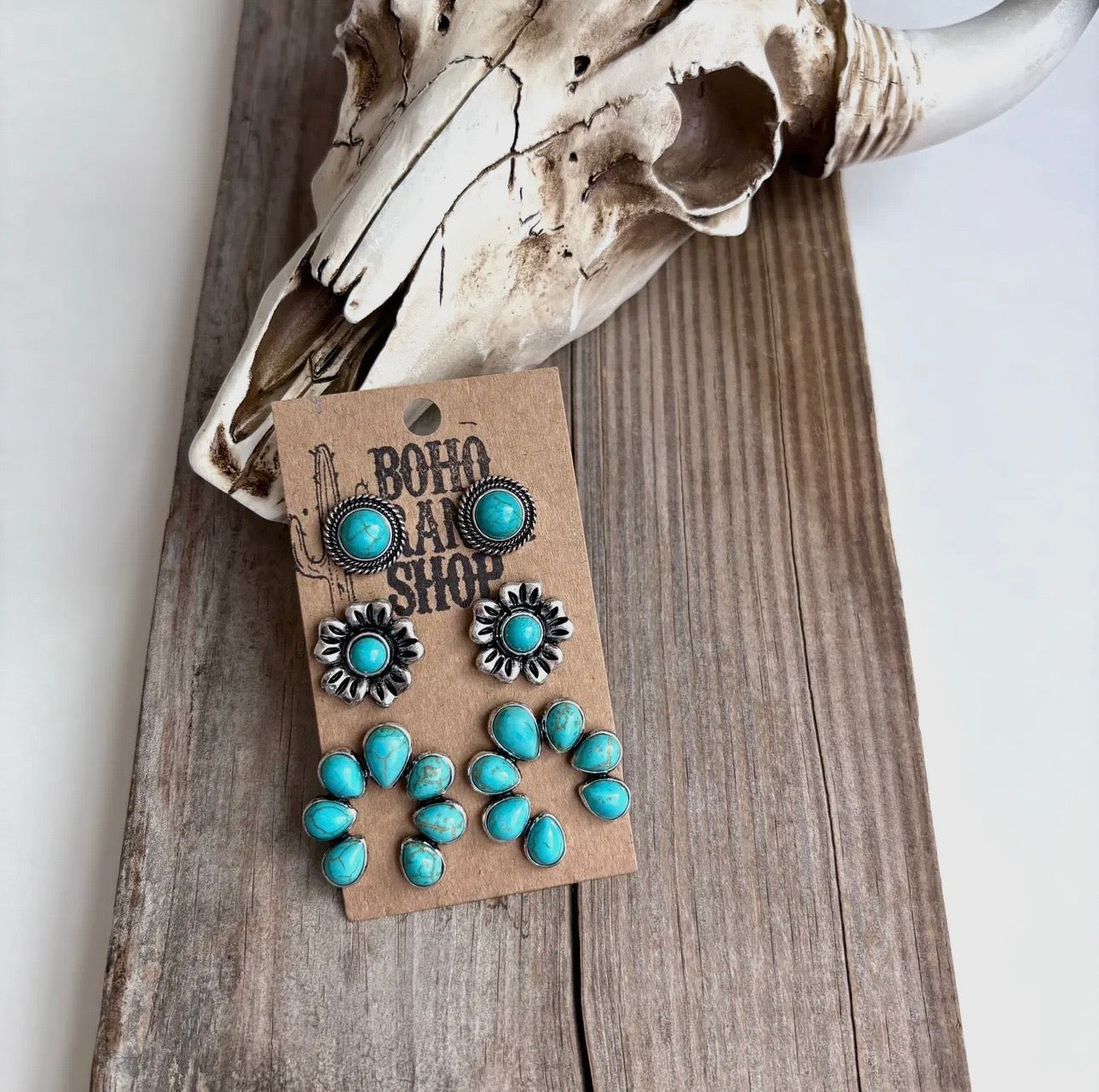 3 Pair Western Theme Stone Earring Set