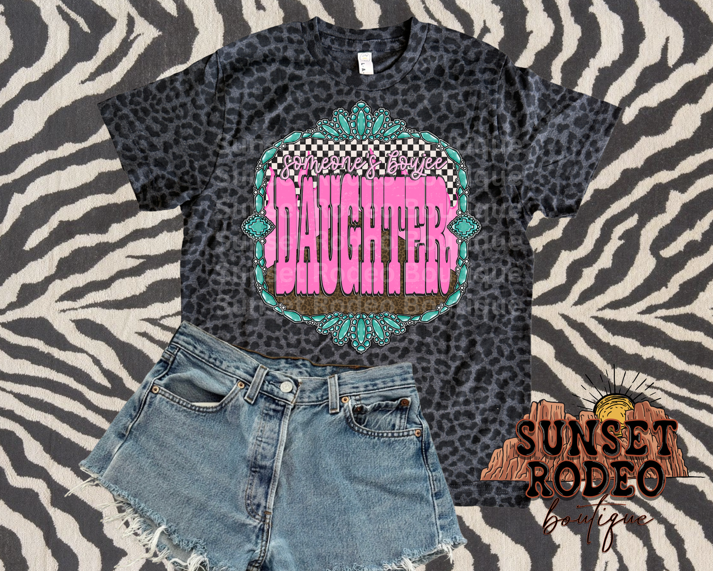 Someone’s boujee daughter black leopard tee