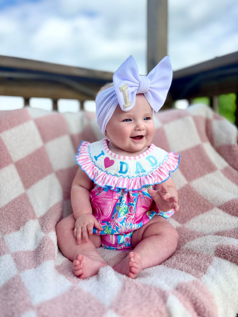 “I ❤️ Dad” Embroidered Smocked Baby Girls Romper