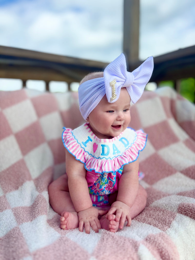 “I ❤️ Dad” Embroidered Smocked Baby Girls Romper
