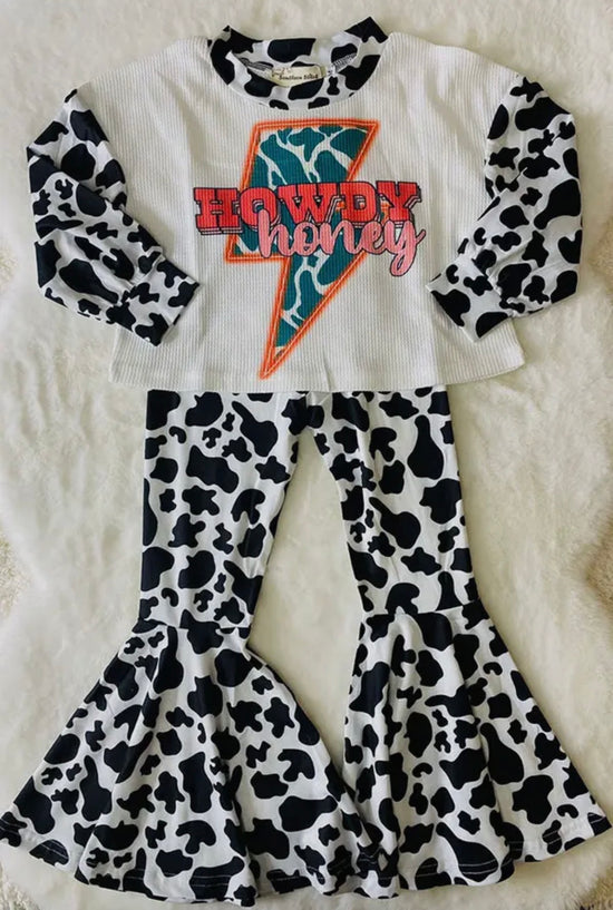 Howdy Honey Lightning & Cow Print 2pc Girls Set