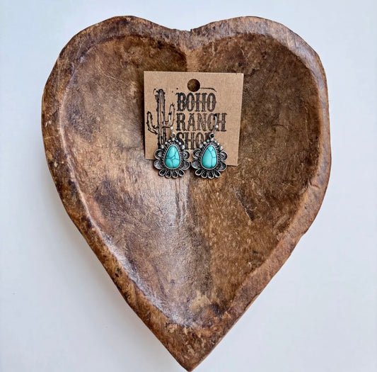 Western Teardrop Concho Turquoise Earrings