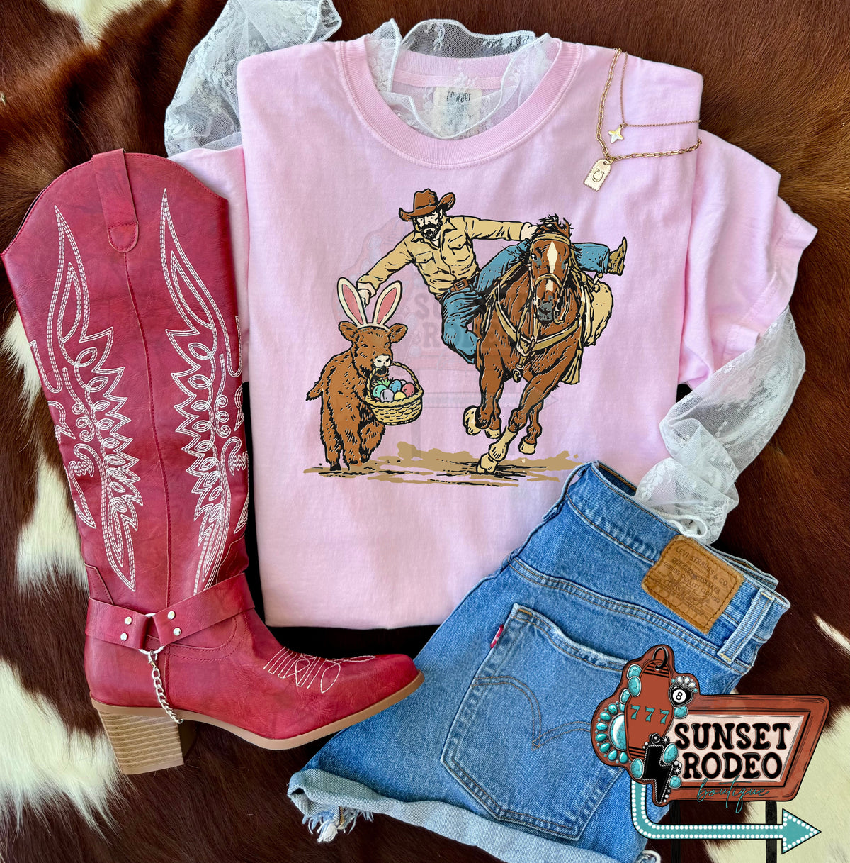 Wranglin’ Easter pink t-shirt