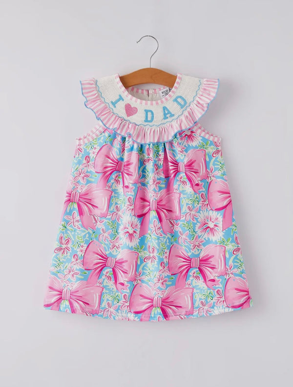 “I ❤️ Dad” Embroidered Smocked Baby Girls Dress