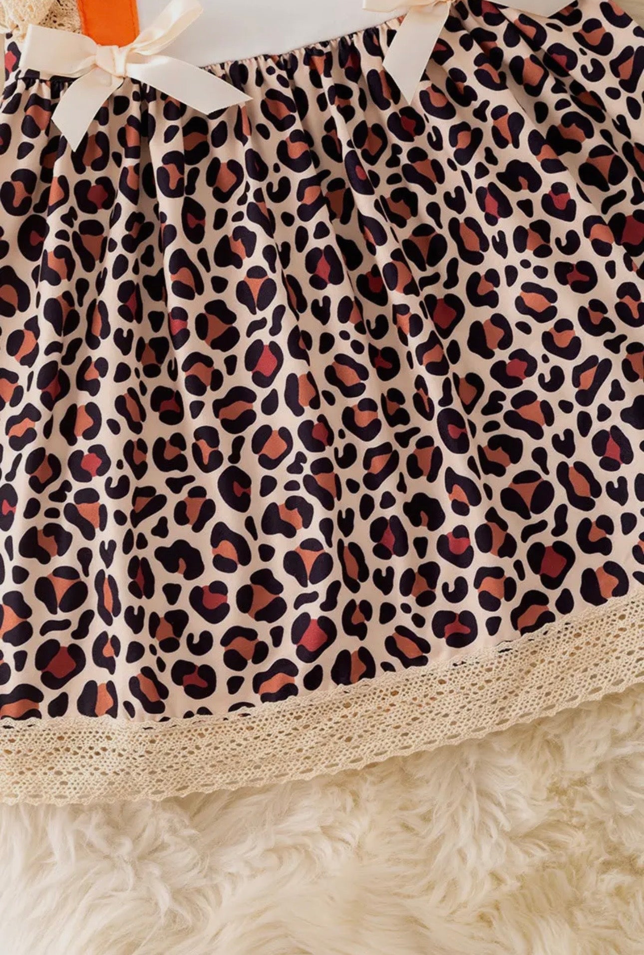 Animal Printed Girls Dress With Ivory Embroidery