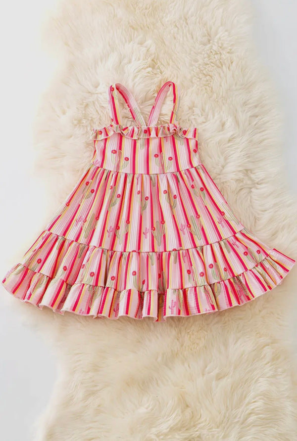 Multi-Color Stripe & Cactus Printed Dress