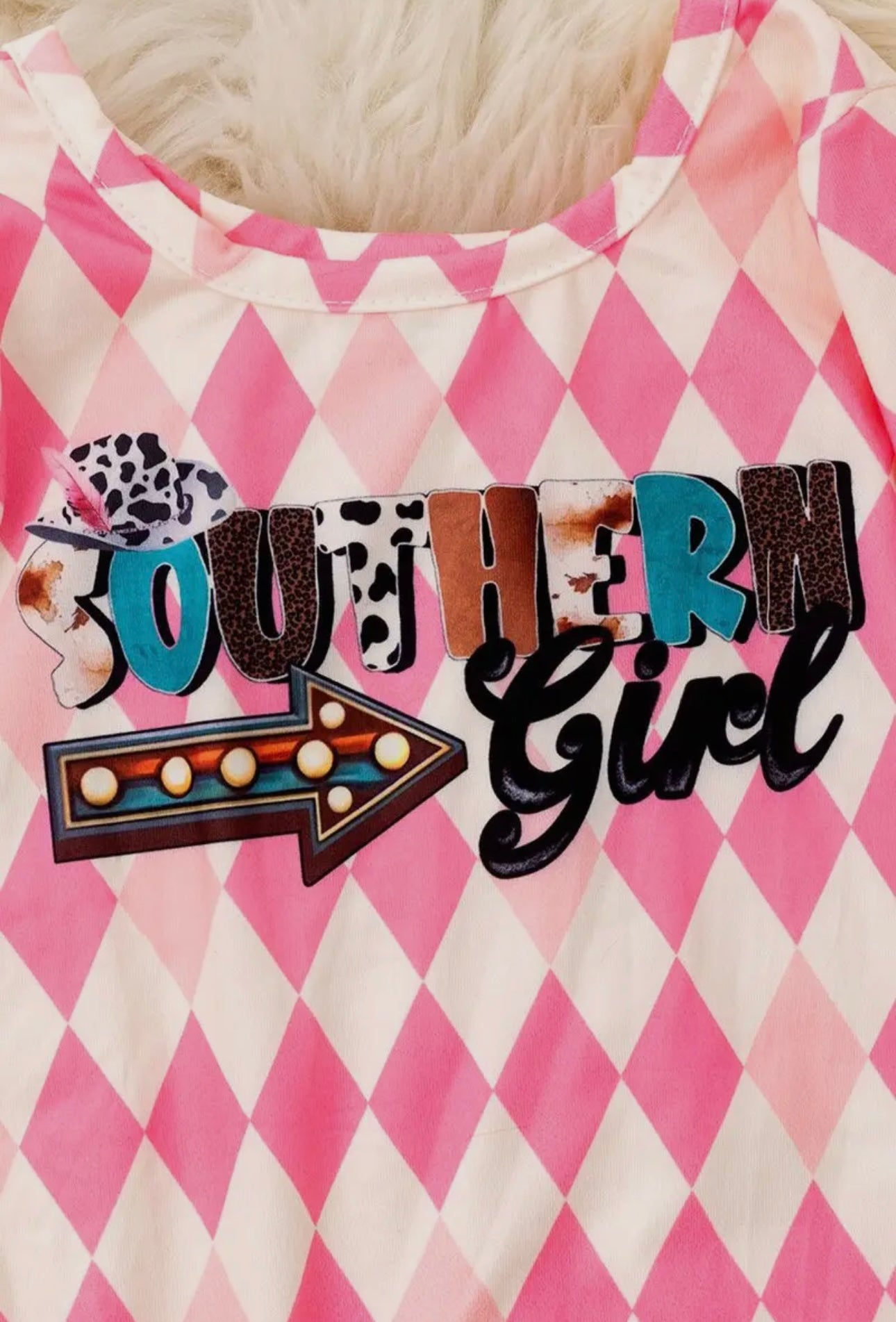 “Southern Girl” Pink Diamond Printed Baby Girls Romper