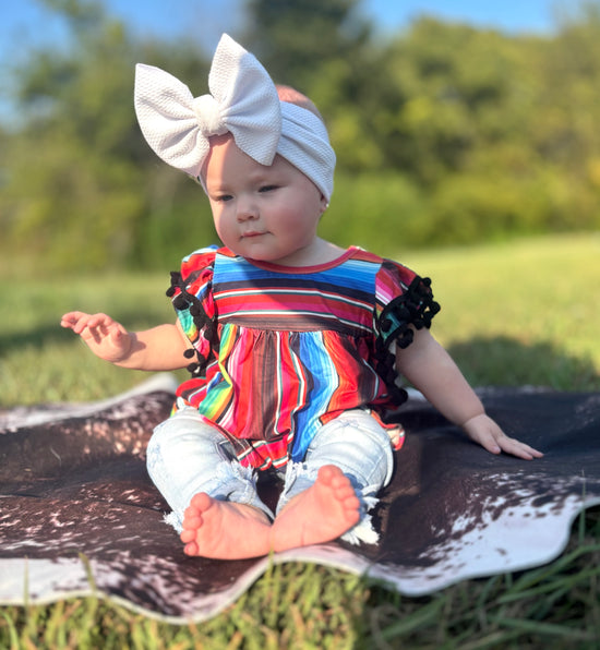 Serape Printed Shirt With Black Pom Trim