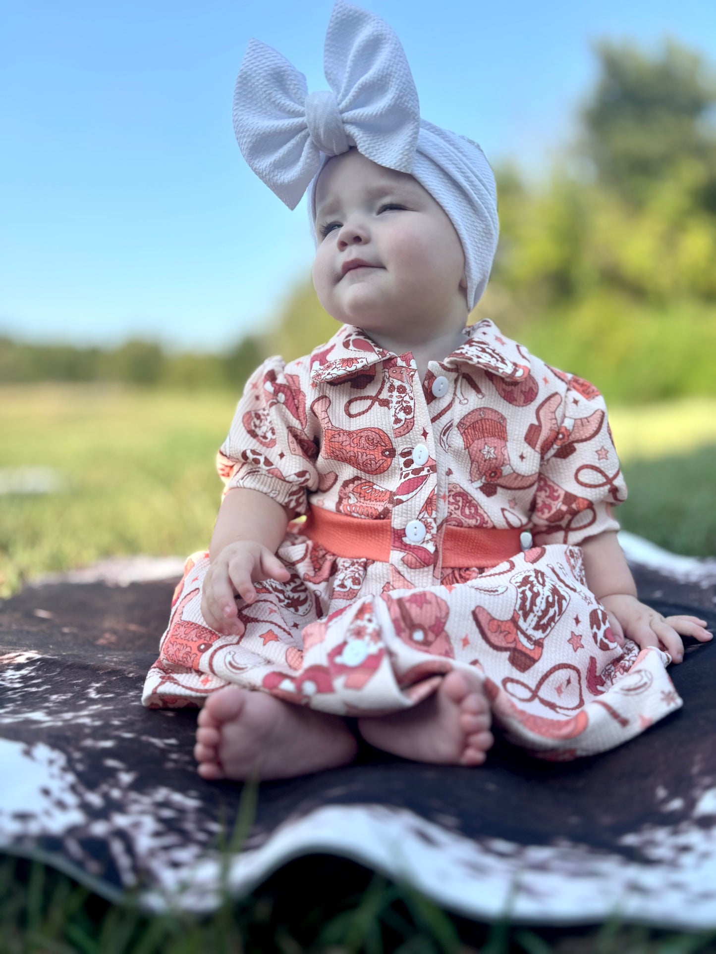 Orange Tone Multi Printed Western Dress