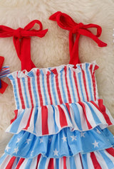 Smocked Stripe & Star Patriotic Baby Girls Bubble