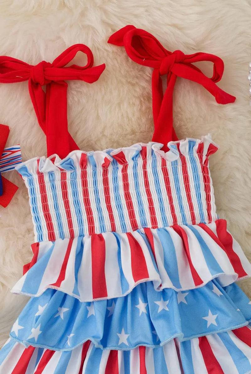 Smocked Stripe & Star Patriotic Baby Girls Bubble