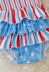 Smocked Stripe & Star Patriotic Baby Girls Bubble