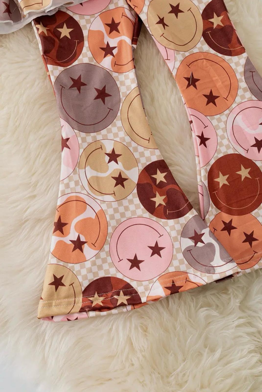 Emoji Checkered Printed Girls Tank Top & Pants